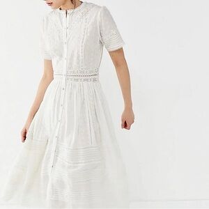 Victoria Eyelet White Button-Front Midi Dress from Urban Outfitters XS